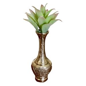 Asian Style Imperial Dragon Phoenix Bamboo Motif Gilt Bronze Bud Vase 1940 Japan